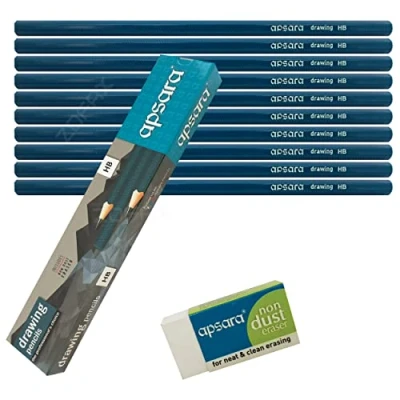 Image of Sketching Pencils, HB Graded, Pack of 10, Graphite Lead, Professional Artists Drawing Pencils Eraser Pack, Sketch Draw Shade Write, iZOFAX Black Ball Pen