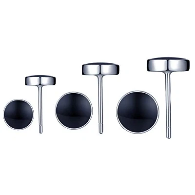 Image of Black Earrings 925 Sterling Silver Set 5mm 6mm 7mm Round Paint Stud