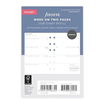 Image of Filofax Pocket Minimal week on two pages 2026 diary 26 68290