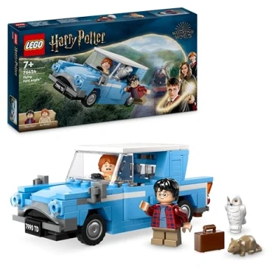 Image of LEGO Harry Potter Flying Ford Anglia Car Toy for 7 Plus Year Old Kids, Boys &amp; Girls, Buildable Model with Ron Weasley Character Minifigure and Hedwig the Owl Figure, Wizarding World Gifts 76424