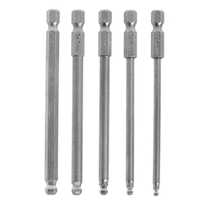 Image of Bestgle 5pcs 100mm Ball End Hexagon Head Long Magnetic Screwdriver Drill Bits Set with 1/4 Inch Hex Shank