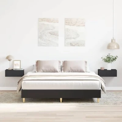 Image of vidaXL King Size Bed Frame Black Engineered Wood Bedroom Furniture with Slatted Base 150x200 cm Assembly Required Modern Style