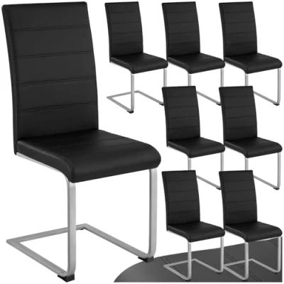 Image of TecTake® Set of 8 Dining Chairs with Durable Faux Leather Covers &amp; Comfortable Padding, Chair Ergonomic Backrests Easy Setup, Ideal Kitchen, Living Room Black