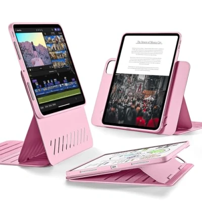 Image of ESR for iPad Pro 11 inch Case (2024, 5th Generation), Rotating with Removable Magnetic Cover, Adjustable Portrait/Landscape Stand Raised Screen View, 9 Standing Angles, Shift Series, Pink