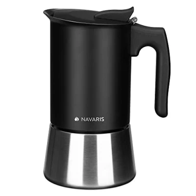 Image of Navaris Moka Coffee Pot Percolator Espresso Maker for Stovetops Induction Gas Electric Stove Hob Stainless Steel Percolated 6 Cup