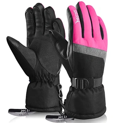 Image of KINEED Womens Touchscreen Ski Gloves Waterproof Winter Snow Snowboard 3M Thinsulate Cold Weather Warm with Wrist Straps Rose Medium