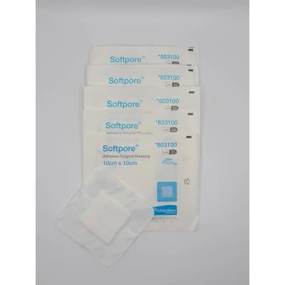Image of Softpore Adhesive Surgical Dressing 10cm x Pack of 10, Breathable Soft Non Woven Tape, Sterile Pads for Wounds, Cuts, and Minor Burns
