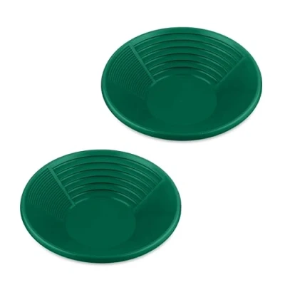 Image of Relaxdays 2x Gold Panning Dish, Treasure Hunt, Adventure, Quest, Tools, HxD: 8 x 38 cm, Plastic, 3 Zone Design, Green
