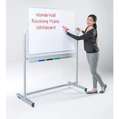 Image of Wonderwall Double Sided Magnetic Revolving Mobile Whiteboard with Pen Tray, (H) 1200 x (W) 1200mm in a Robust Steel Frame