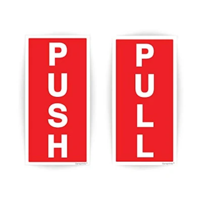 Image of Push Pull Door Signs Self Adhesive (180 x 90 mm) Waterproof and for Doors