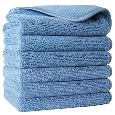 Image of POLYTE Premium Lint Free Microfibre Washcloth Face Towel, 33 x cm, Set of 6 (Blue)