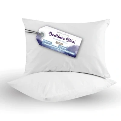 Image of Linens Limited Soft Pillows 2 Pack, Bedtime Bliss, and Firm with Orthopedic Support, Non Allergenic Hollowfibre, Machine Washable (White)