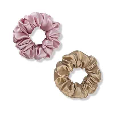 Image of townssilk 2 Piece Luxurious Silk Hair Tie, 100% Pure Mulberry Silk, Dustypink Taupe