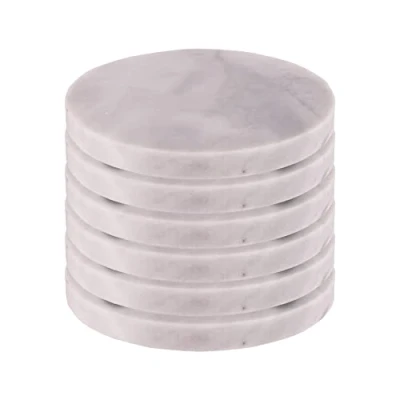 Image of 6x White Round Marble Coasters By Argon Tableware