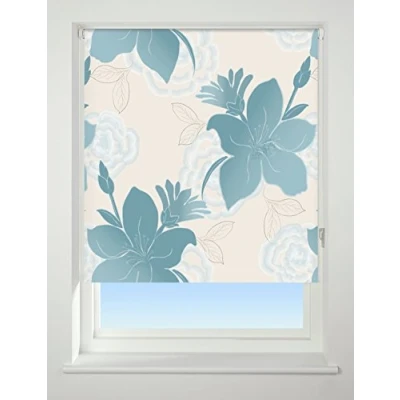 Image of UNIVERSAL Lily Patterned Thermal Blackout Roller Blind, Teal, W180cm