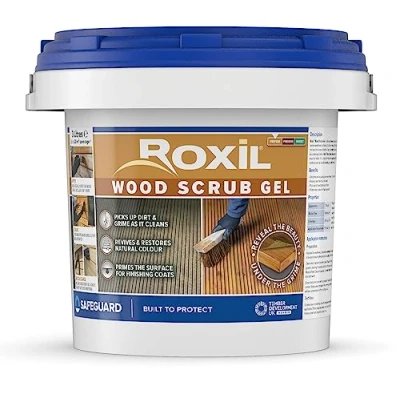 Image of Roxil Wood Scrub Gel Oxalic Acid Based Cleaner To Revive Weathered Outdoor Furniture And Decking, Restore Colour Grain (3L)