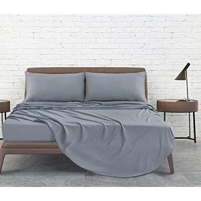 Image of Linen Home Double Bed Sheet Set 4Pcs Easy Care Brushed Microfiber Size Super Soft Wrinkle Free Bedding Flat, Fitted Sheets &amp; Pillowcases (Double, Grey)