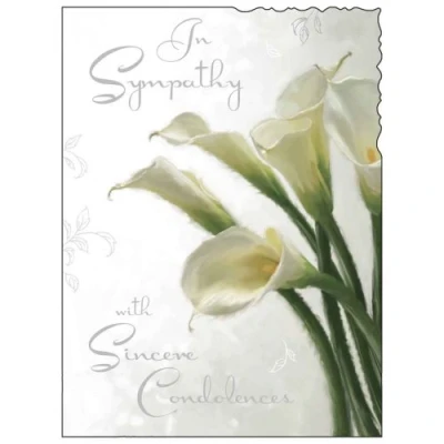 Image of Sympathy Card (JJ4413) Sincere Condolences Lilies Silver Embossed
