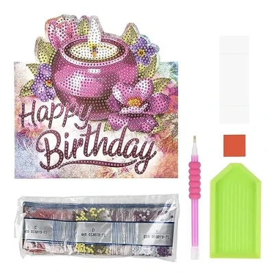 Image of Ideen mit Herz Diamond Painting Stand Card 370gsm 16.3cm x 16cm Includes Envelope &amp; Tools (Candle Happy Birthday)