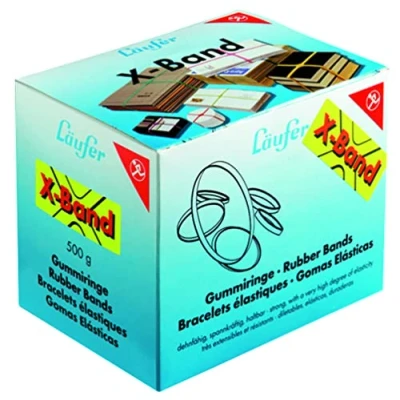 Image of Läufer 59082 Rondella x Band, Elastic Cross Bands, Rubber Bands 100 11 mm, Diameter 65 500 g Box, Assorted Colours