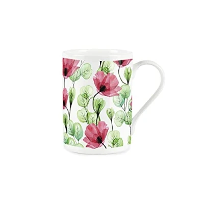 Image of Purely Home Red Poppies Watercolour Glass Flowers Fine Bone China Style White Mug Coffee/Tea Present Gift