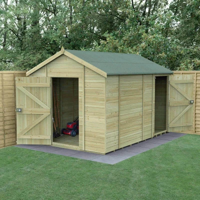 Image of 12&#039; x 8&#039; Forest Timberdale 25yr Guarantee Tongue &amp; Groove Pressure Treated Windowless Combination Apex Shed (3.65m 2.52m)