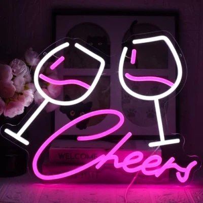 Image of UExnkj Y Cheers Neon Sign Letter Pink and White LED Cocktails Bar USB for Signs Club Cafe Pub