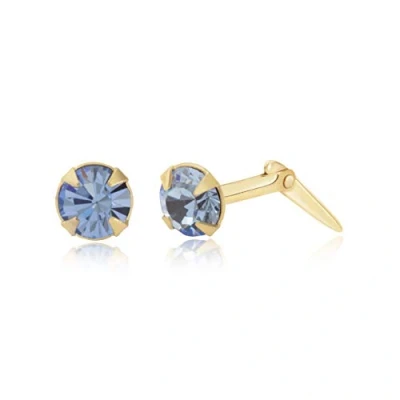 Image of 9ct yellow gold 3mm round light sapphire crystal Andralok stud earrings/Gift box