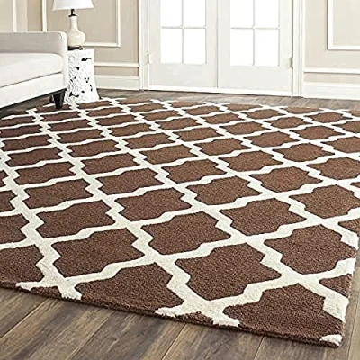 Image of SAFAVIEH Trellis Rug for Living Room, Dining Bedroom Cambridge Collection, Short Pile, in Dark Brown and Ivory, 183 X 274 cm