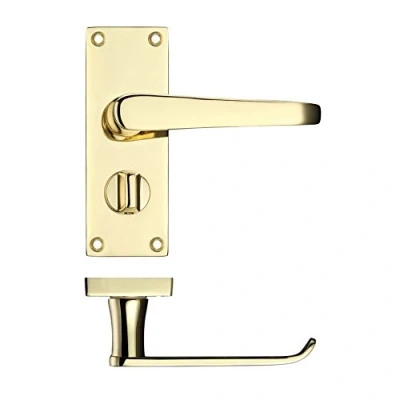 Image of Project Victorian Straight Door Handle on Backplate Privacy Electroplated Brass