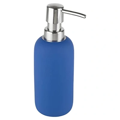 Image of URBNLIVING 3pcs Ceramic Matt Colour Matching Bathroom Dispenser Tumbler Toilet Brush Set (Blue, Soap Dispenser)