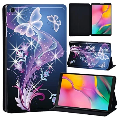 Image of Printed Leather slim lightweight Stand Cover Case for Samsung Galaxy Tab A 10.1 2019 (Model: SM T510 T515), with Function (Black) (butterfly flame)