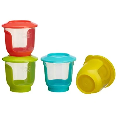 Image of Vital Baby Nourish Store &amp; Wean Pots Storage with Soft Bases Sides Stackable Leakproof lids Bright Colours BPA, Phthalate Latex Free Ideal for Weaning Snacks 4pk 2oz / 120ml