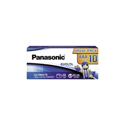 Image of Panasonic EVOLTA AAA batteries, pack of 10 alkaline AA Micro LR03, plastic free packaging, 100% recyclable, 1.5 V, premium batteries for toys, robots and torches