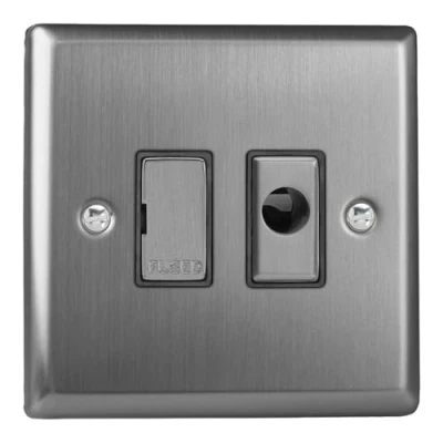 Image of Varilight XT6UFOD Classic Brushed Steel 1 Gang 13A Unswitched Fused Spur + Flex Outlet
