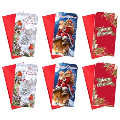 Image of Cards Galore Pack of 6 Christmas Money Wallet Gift &amp; Envelopes Traditional…