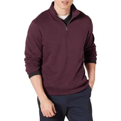 Image of Amazon Essentials Men&#039;s Long Sleeved Quarter Zip Fleece Sweatshirt, Burgundy, XL