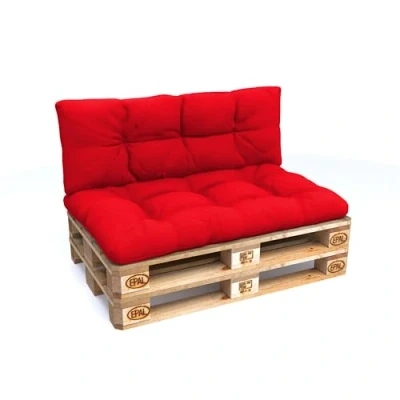 Image of POKAR Euro Pallet Waterproof Cushions Set of 2: 1x 120x80 + 120x40, Cold Foam, Removable Covers, Home Garden Furniture, without Pallets, Red