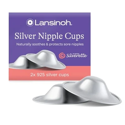 Image of Lansinoh Original Silverette Nipple Cups 925 Sterling Nickel Free Silver Shields for Breastfeeding Naturally Protects and Helps Heal Sore Nipples Breast Feeding Postpartum Essentials