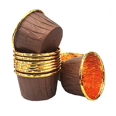 Image of Spesh 50 Pcs Cupcake Cases Muffin Liners Foil Metallic Cake Cups Oil Proof Baking for Birthday,Wedding,Christmas(Brown Gold)