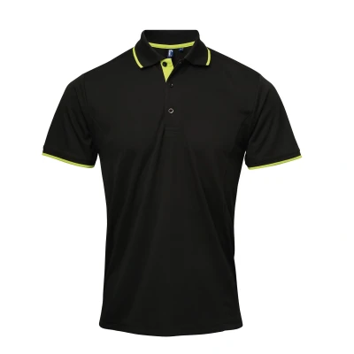Image of Premier Mens Contrast Coolchecker Polo Shirt (Black/Lime) Size 2XL