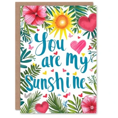 Image of Artery8 Valentines Day Greeting Card You Are My Sunshine Ferns Hearts For Her Wife Partner Custom Personalised