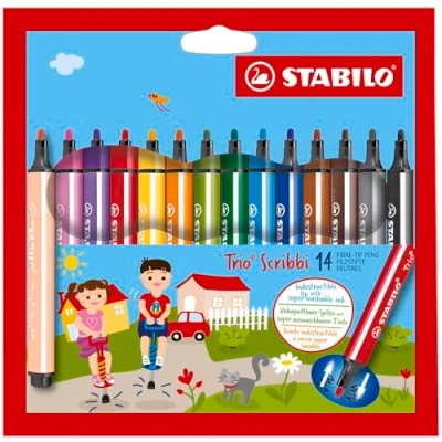 Image of Triangular Fibre Tip Pen STABILO Trio Scribbi Pack of 14 Assorted Colours