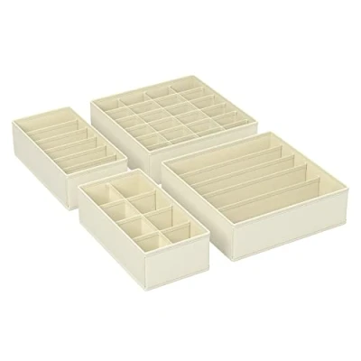 Image of SONGMICS Set of 4 Underwear Drawer Organisers, Dividers, Foldable, for Bras Undies Socks Ties, Fabric Storage Boxes Closet Wardrobe Shelves, Sand Beige RUS04M