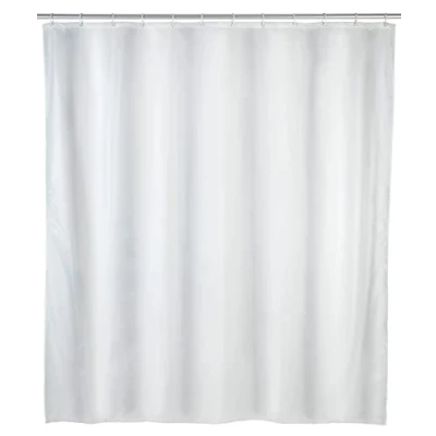 Image of WENKO Anti Mould Shower Curtain Plain White Bacterial Textile Washable Water Resistant Mildew with 12 Rings Polyester 120 x 200 cm
