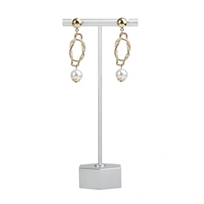 Image of GemeShou Silver Metal earring T Bar Stand, Single small hanger display, Retail holder for show, Jewelry organizer Online store Photography【Silver Hexagon Height 13.5cm】