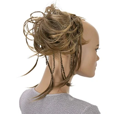 Image of CAISHA XXL Scrunchie Messy Bun Hairpiece Braided Updo Slightly Wavy Voluminous Brown Mix G6D
