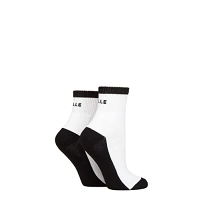 Image of Elle Ladies Sports Cushioned Ankle Socks Pack of 2 White/Black 4 8