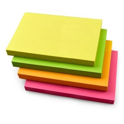 Image of 4 Pads Rectangular Sticky Notes 127 x 76 mm (5&quot; 3&quot;) Neon Colours Yellow, Pink, Green, Orange 100 Sheets per Pad Self Stick for Office, School, Home