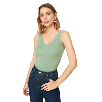 Image of Trendyol Women Regular fit Bodycon Scoop Neck Knitwear Blouse Mint